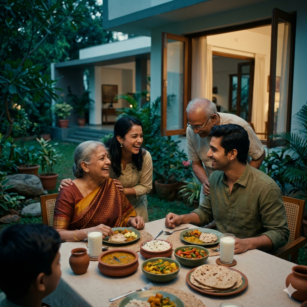 Family dining together