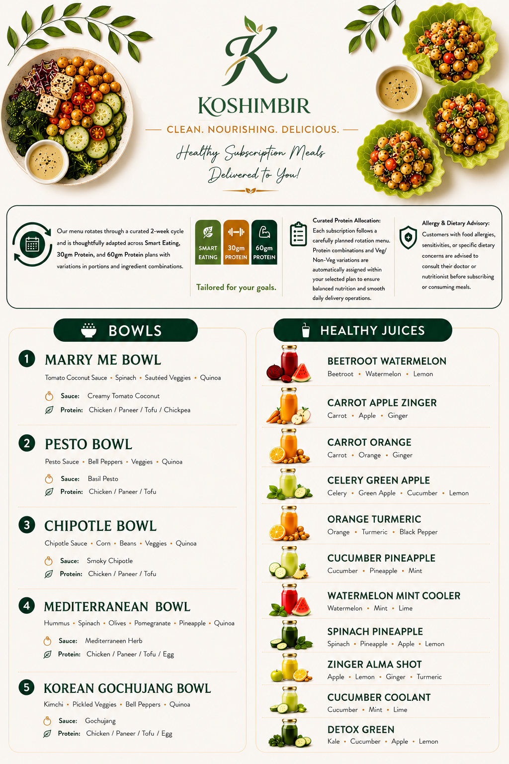 Koshimbir Menu — Salads and Signature Wraps
