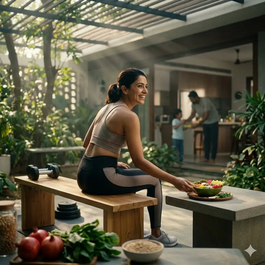 Fitness and meal routine lifestyle image.